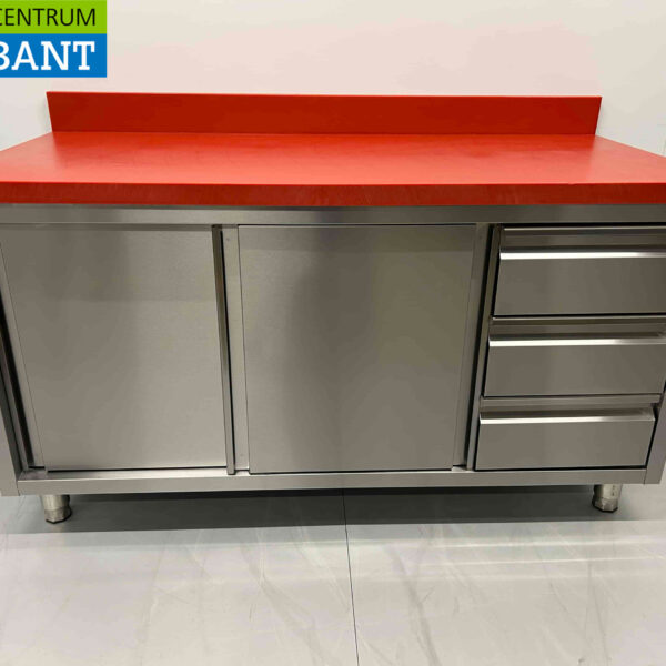 Stainless steel HCB Premium-line Polyethylene PE Work Cabinet Cabinet Cutting Table 2 sliding doors 3 drawers 150 cm Catering Butchery