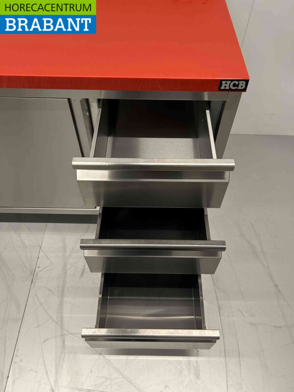 Stainless steel HCB Polyethylene PE Work Cabinet Cabinet Cutting Table 2 sliding doors 3 drawers 160 cm Catering Butchery - Image 4