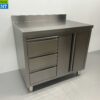 Stainless Steel Work Cupboard Cabinet Work Table 2 folding doors and 3 drawers 100 cm Hospitality - Image 2