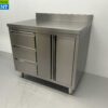 Stainless Steel Work Cupboard Cabinet Work Table 2 folding doors and 3 drawers 100 cm Hospitality - Image 3
