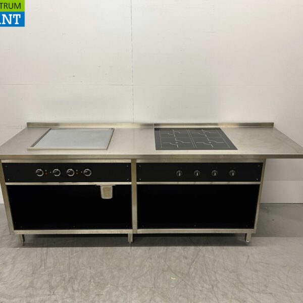 Stainless steel Mareno Baking line Electric mirror baking tray / griddle and 4 burner induction 247 cm 400V Horeca