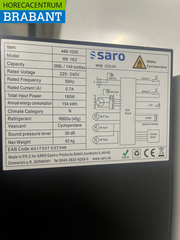 Saro Wine Refrigerator Wine cooler Wine refrigerator 149 bottles 230V Catering - Image 6