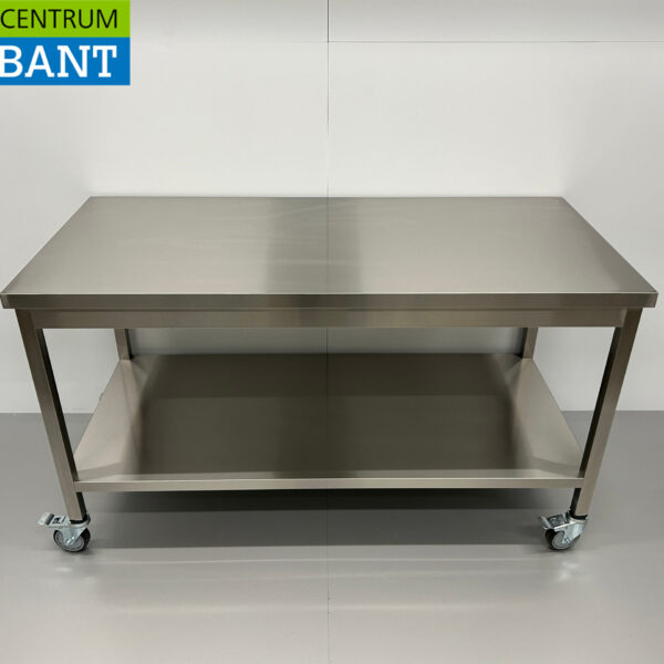 Stainless Steel Mobile Work Table On Wheels 150 x 70 x 85 cm Catering
