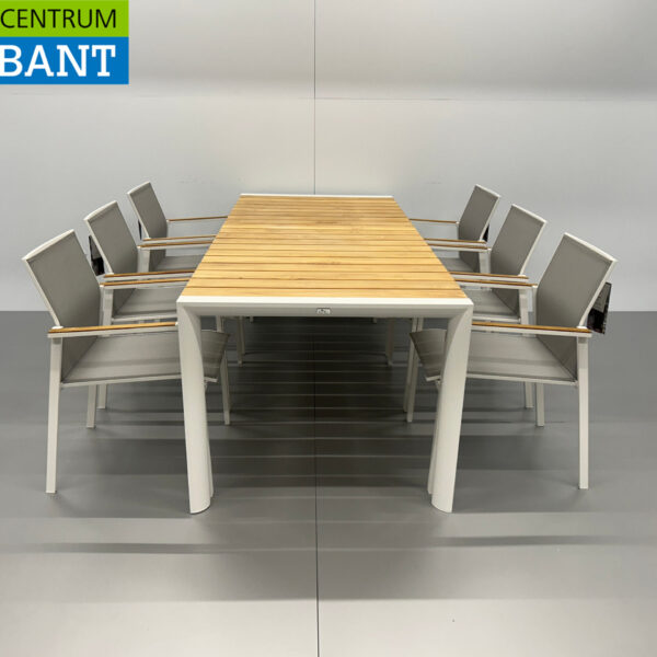 Best Freizeitmöbel Terrace set dining table with 6 chairs White Teak Horeca