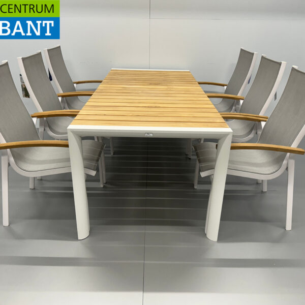 Best Freizeitmöbel Terrace set dining table with 6 chairs White Teak Horeca