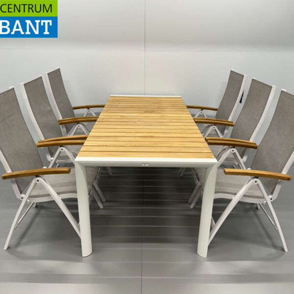 Best Freizeitmöbel Terrace set dining table with 6 folding chairs White Teak Horeca