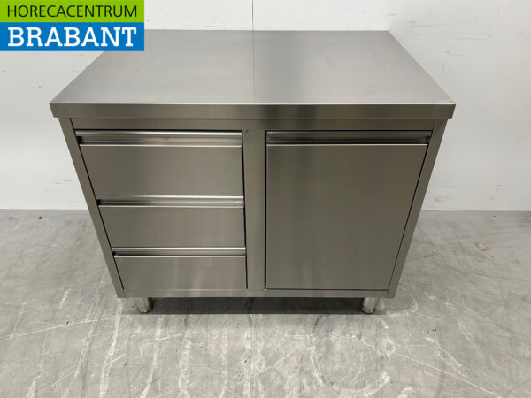 Stainless steel Work Cabinet Cabinet Work Table Waste bin and 3 drawers 100 cm Catering