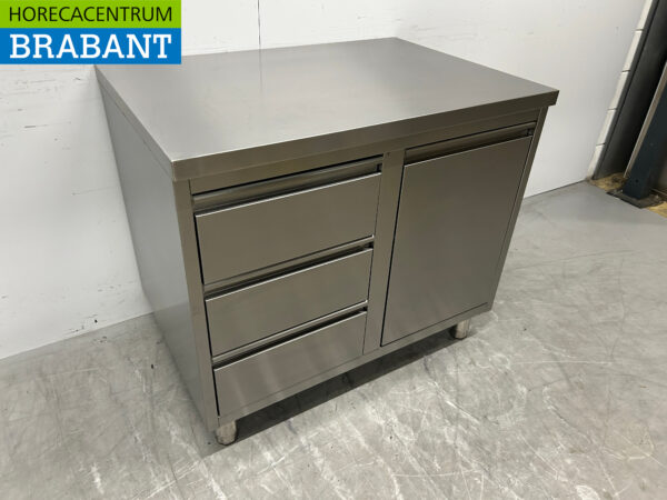 Stainless steel Work Cabinet Cabinet Work Table Waste bin and 3 drawers 100 cm Catering - Image 3