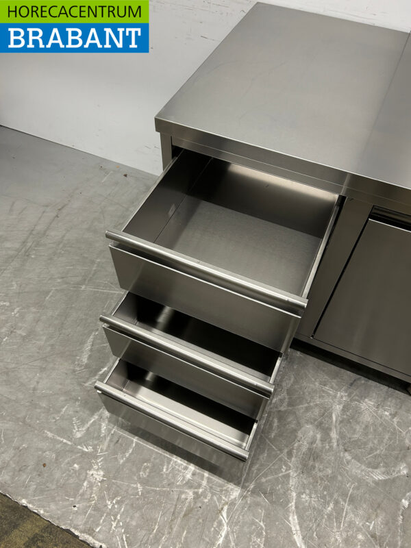 Stainless steel Work Cabinet Cabinet Work Table Waste bin and 3 drawers 100 cm Catering - Image 4