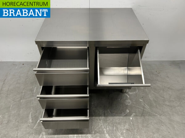 Stainless steel Work Cabinet Cabinet Work Table Waste bin and 3 drawers 100 cm Catering - Image 5