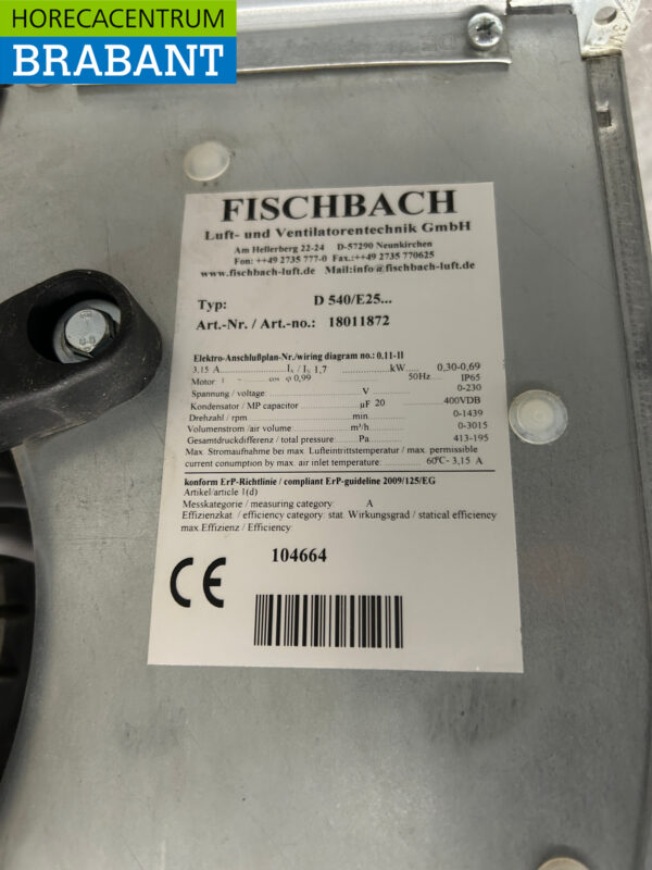 Fischbach Extraction Motor Slaghouse 2840 m3 230V Horeca - Image 4