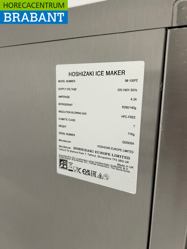 Stainless steel Hoshizaki IM-100PE with 50 kg bunker Produces 104 kg per day 230V Catering - Image 7