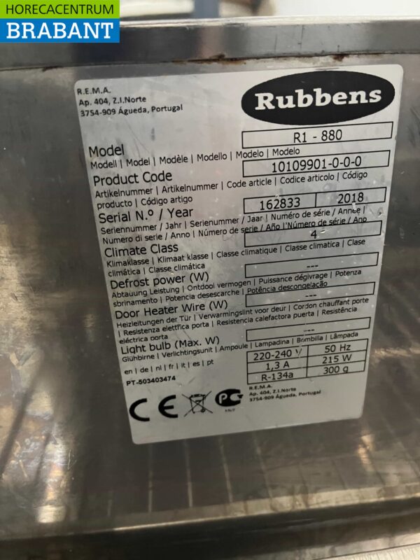 Stainless steel Rubbens Refrigerated Workbench Saladette 2 doors 88 cm 230V Horeca - Image 6