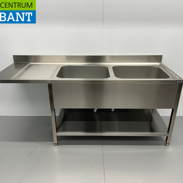 Stainless steel Sink table double sinks Premium-line 200 cm Horeca