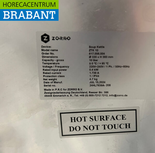 Zorro ZTK 10 Soup kettle 10 liter 230V Catering - Image 5