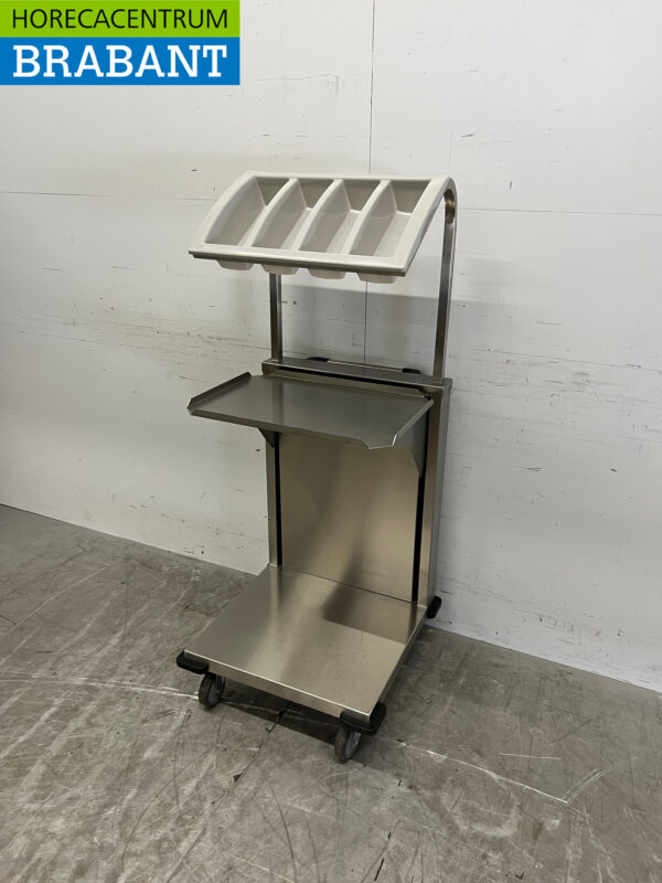 Stainless steel Mobile Lowerator Serving Cart with Cutlery Tray Catering - Image 3