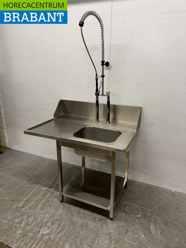 Stainless steel Saro Feed table with pre-rinse shower 120 cm Horeca - Image 2