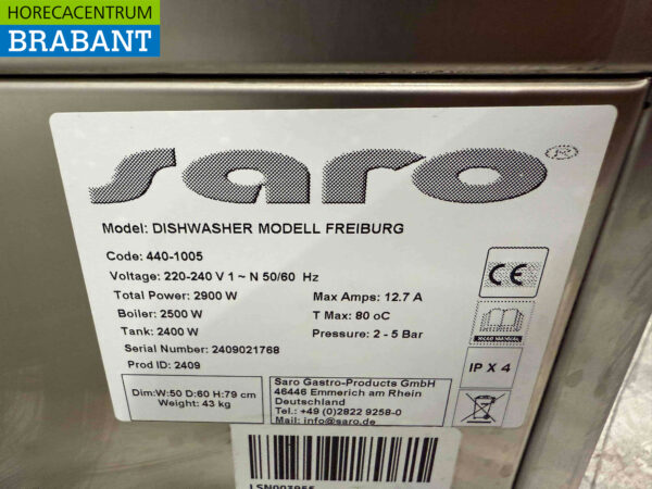 Stainless steel Saro Freiburg Dishwasher Glass washer with soap dispensing pump 230V Catering - Image 7