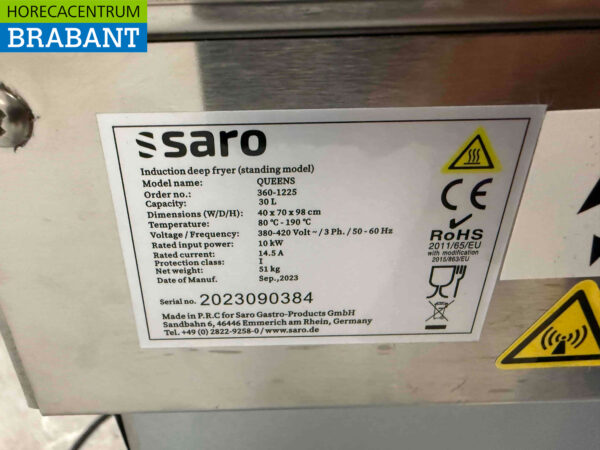 Stainless steel Saro Induction Fryer 30 liters 400V Horeca - Image 6