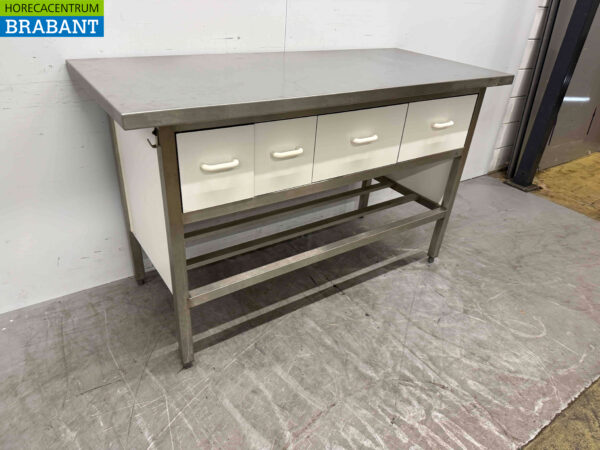 Stainless steel Worktable 160 x 70 x 87 cm with 4 drawers Catering - Image 2
