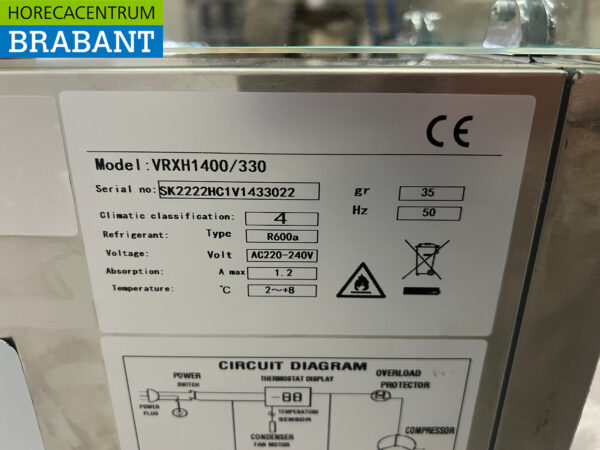 Stainless steel Set-up Saladiere 140 cm 7 x 1/4 GN 230V Horeca - Image 4