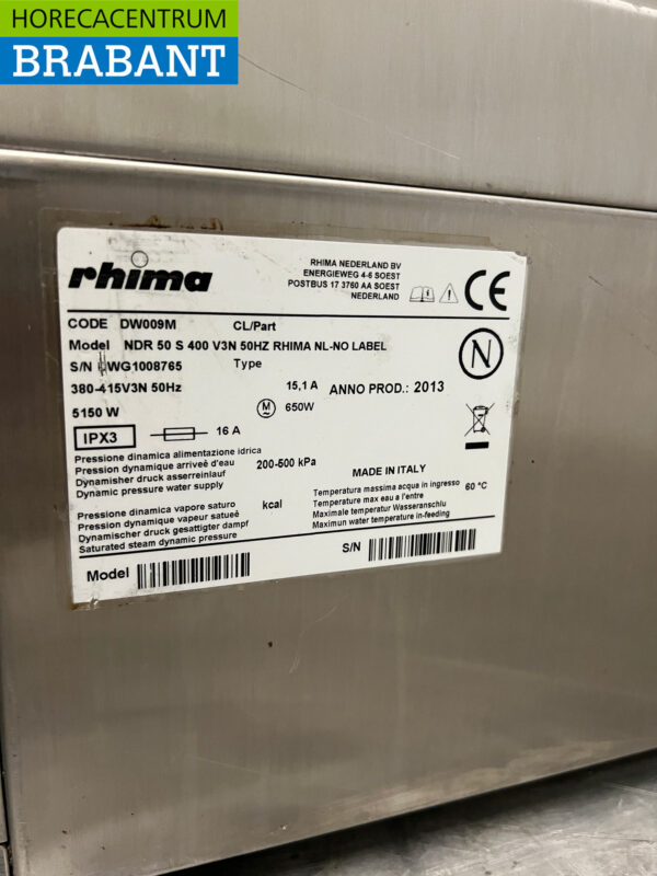 Stainless steel Rhima NDR 50 S Dishwasher 400V Catering - Image 6