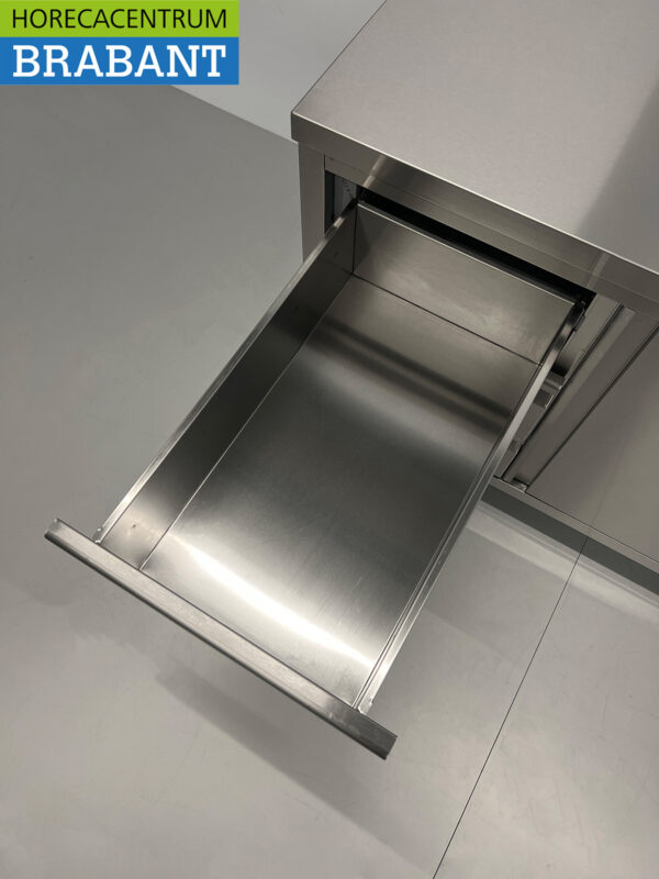 Stainless Steel Work Cupboard Cabinet Work Table Premium-line 2 sliding doors and 3 drawers 140 cm Catering - Image 5