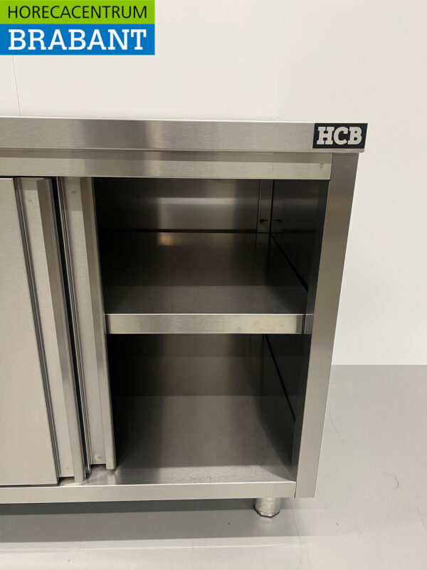 Stainless Steel Work Cupboard Cabinet Work Table Premium-line 2 sliding doors and 3 drawers 140 cm Catering - Image 6