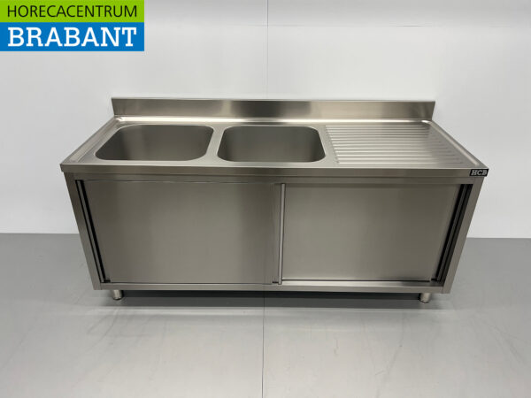 Stainless steel Sink Table Double Sinks 2 sliding doors Premium-line 180 cm Catering