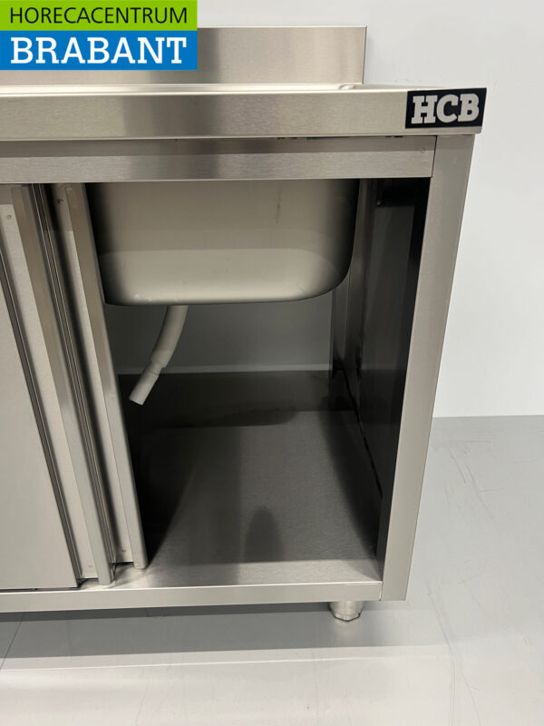 Stainless steel Sink Table double sinks Premium-line 2 sliding doors 160 cm Catering - Image 5