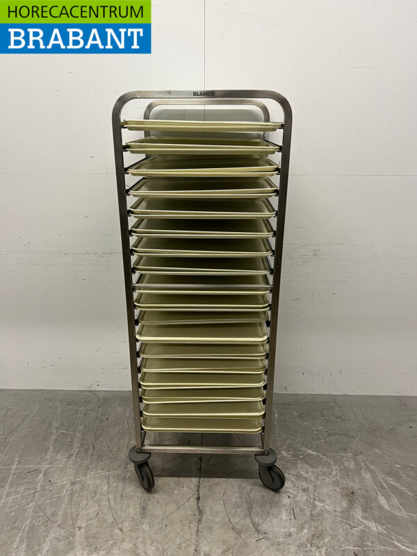 Stainless steel Blank Regal Cart 2/1 GN with Cambro Camtray's 1/1 GN Horeca