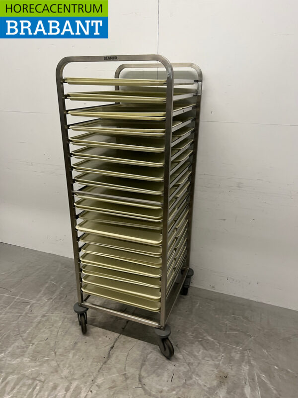 Stainless steel Blank Regal Cart 2/1 GN with Cambro Camtray's 1/1 GN Horeca - Image 2