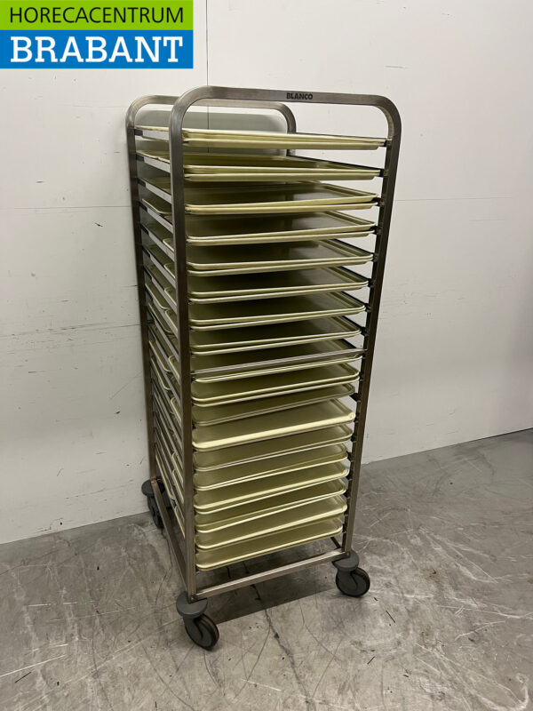 Stainless steel Blank Regal Cart 2/1 GN with Cambro Camtray's 1/1 GN Horeca - Image 3
