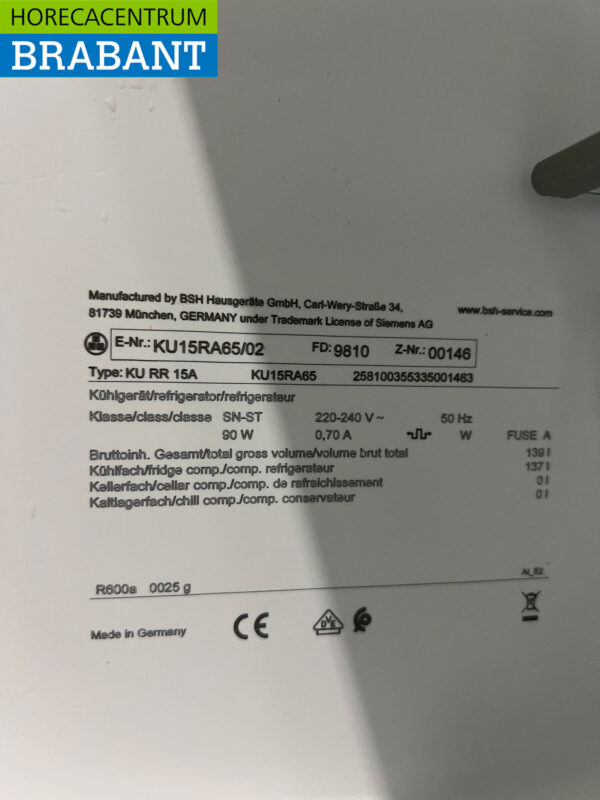 Siemens Built-in Built-in Refrigeration Cooling 139 liters 230V Catering - Image 5