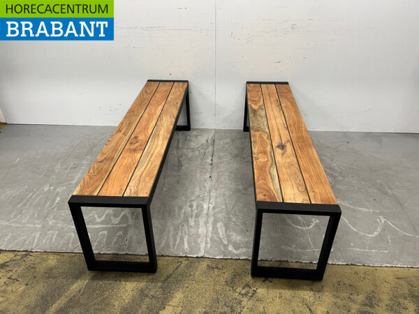 Bolero set of 2 steel benches with wooden seat Catering