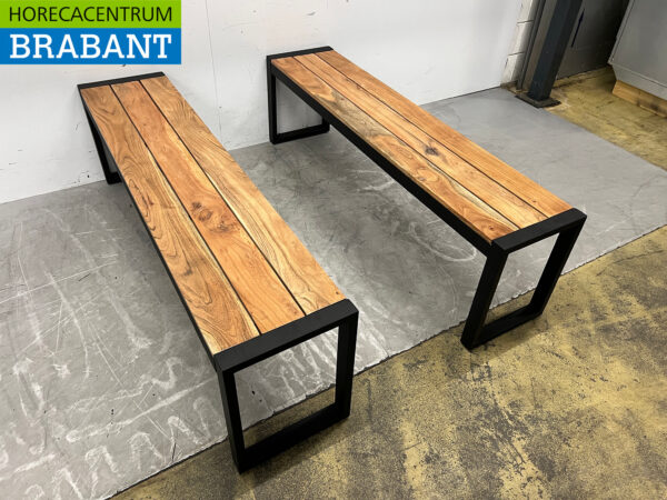 Bolero set of 2 steel benches with wooden seat Catering - Image 2