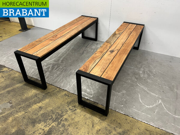 Bolero set of 2 steel benches with wooden seat Catering - Image 3