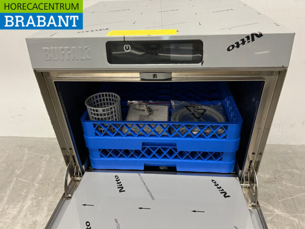 Stainless steel Buffalo Dishwasher with drain pump and gloss and rinse agent dispenser 400V Horeca - Image 4