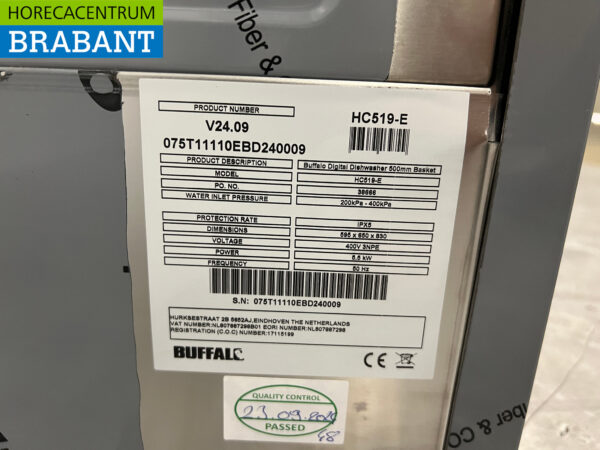 Stainless steel Buffalo Dishwasher with drain pump and gloss and rinse agent dispenser 400V Horeca - Image 7