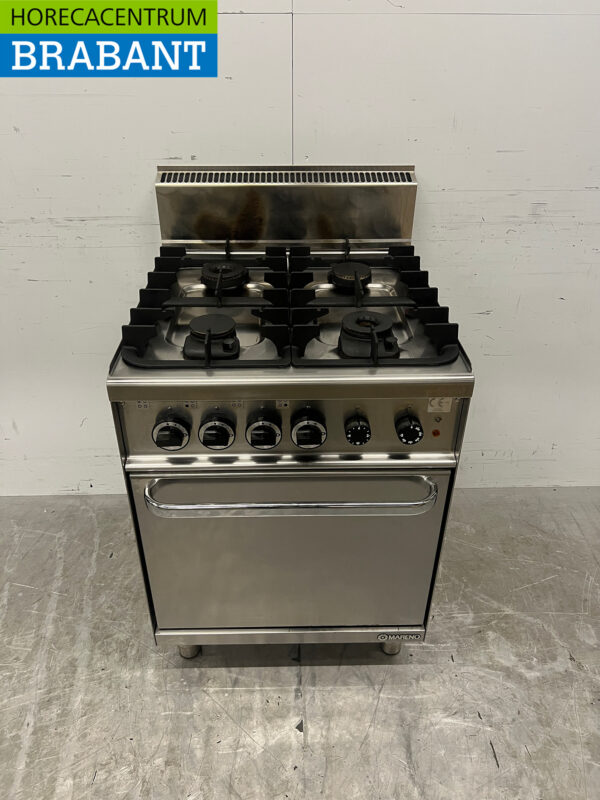Stainless steel Mareno 4 burner stove with oven 60 cm Gas + 230V Horeca