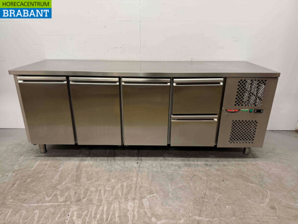 Stainless steel Tecnodom Refrigerated Workbench 3 doors and 2 drawers 232,5 cm 230V Horeca