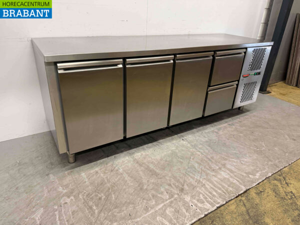 Stainless steel Tecnodom Refrigerated Workbench 3 doors and 2 drawers 232,5 cm 230V Horeca - Image 3