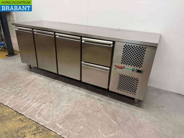Stainless steel Tecnodom Refrigerated Workbench 3 doors and 2 drawers 232,5 cm 230V Horeca - Image 2