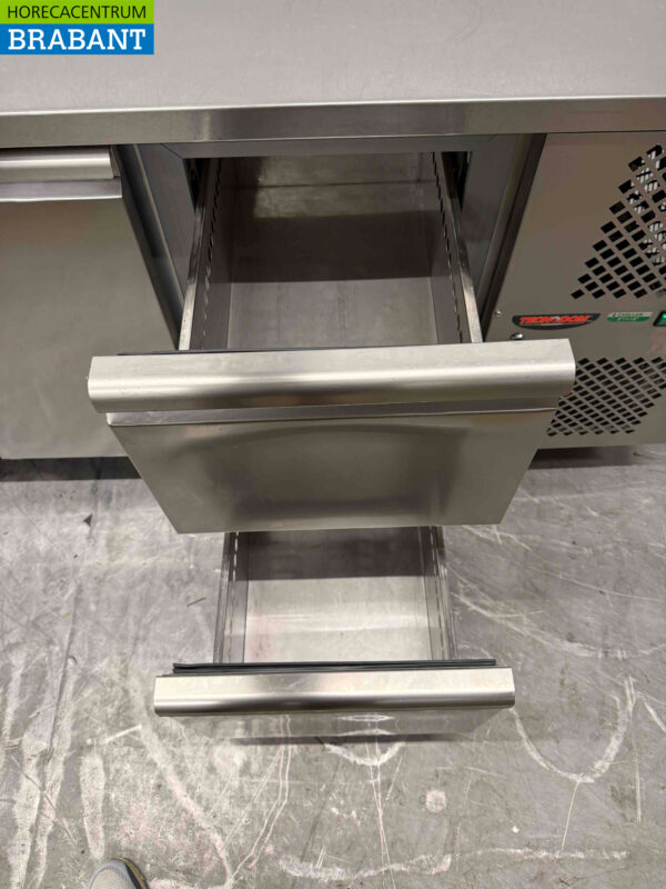 Stainless steel Tecnodom Refrigerated Workbench 3 doors and 2 drawers 232,5 cm 230V Horeca - Image 4