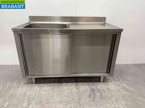Stainless steel Sink Table Sink 2 Sliding Doors 140 cm Catering