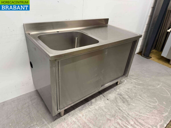Stainless steel Sink Table Sink 2 Sliding Doors 140 cm Catering - Image 2