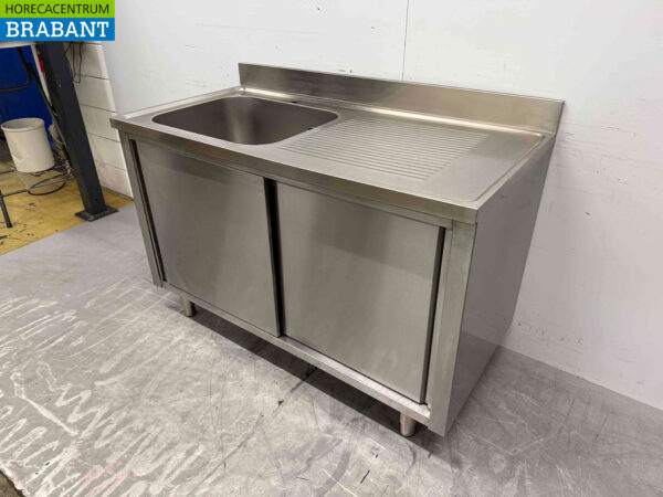 Stainless steel Sink Table Sink 2 Sliding Doors 140 cm Catering - Image 3