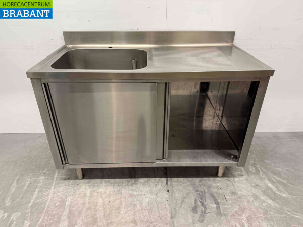 Stainless steel Sink Table Sink 2 Sliding Doors 140 cm Catering - Image 5