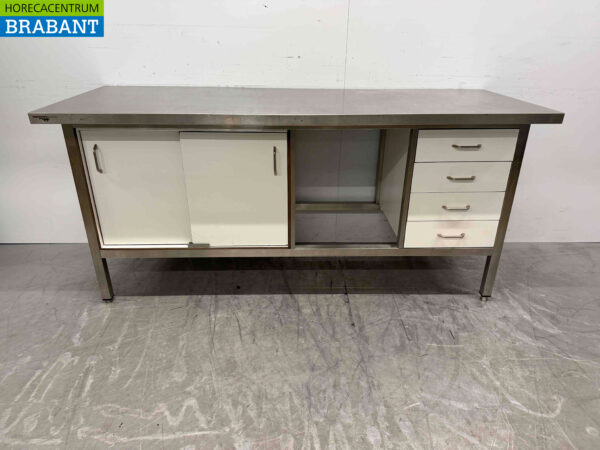 Stainless steel Trespa Work Cabinet 4 drawers and 2 sliding doors 190.5 cm Catering