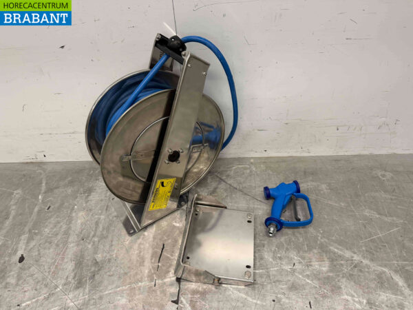 Stainless steel Hose Reel including 10 meter hose and cleaning gun Horeca